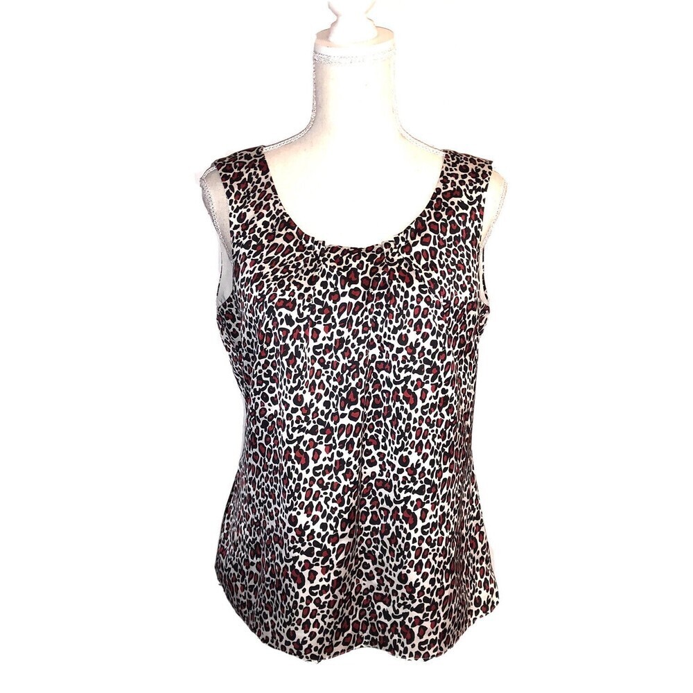 Tahari Arthur S. Levine Red Leopard Animal Print Sleeveless Tank Top Sz M